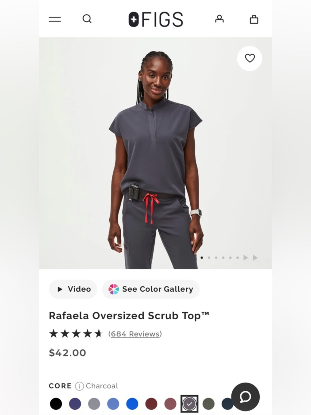 FIGS Rafaela Oversized Scrub Top - Charcoal